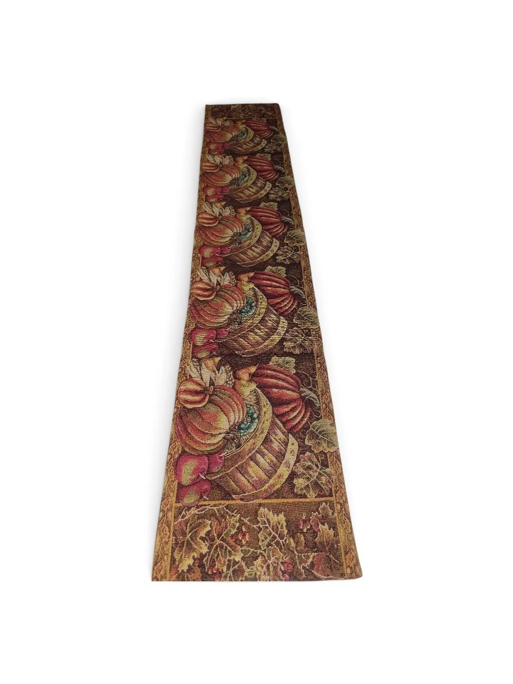 Autumn Harvest Embroidered Pumpkin Table Runner - Brown and Orange 70x13